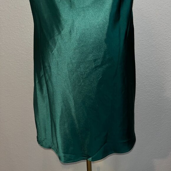 CANTON WALKER Emerald Green Satin Halter Backless Back Bow Mini Slip Dress - M - Picture 2 of 10